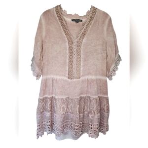 BOSTON PROPER boho mauve/pink mini dress, lace, size s